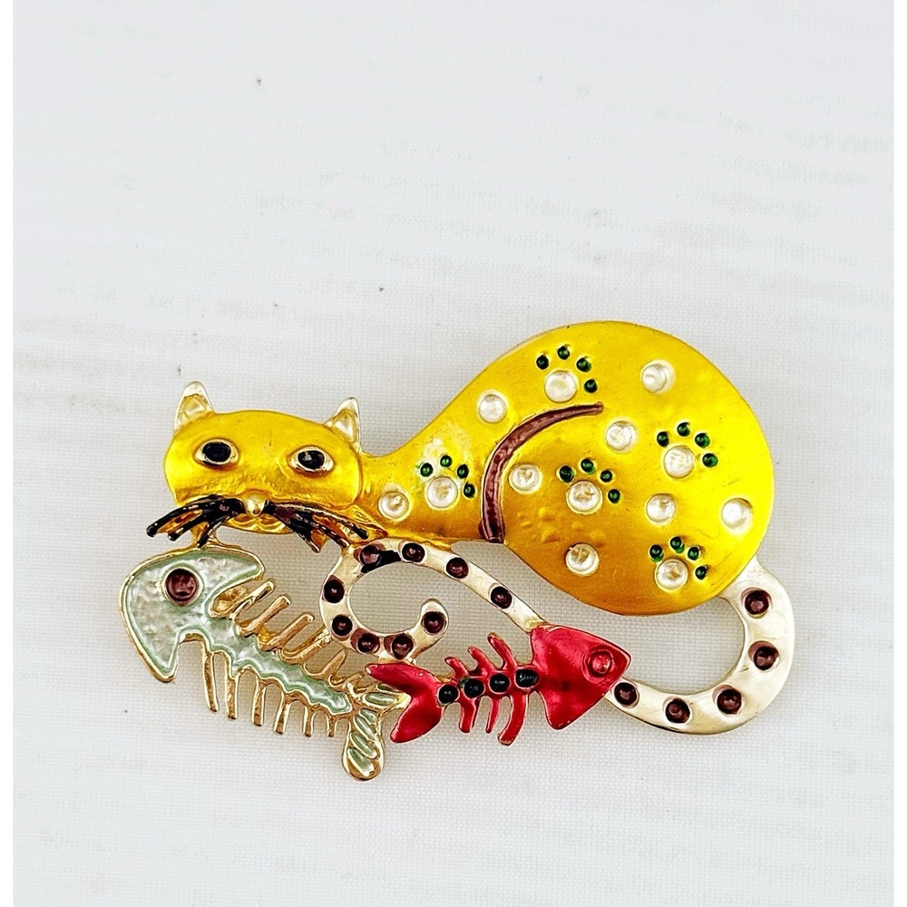 Vintage Style Cat Fishbone Brooch/pendant. 2" L 1" H